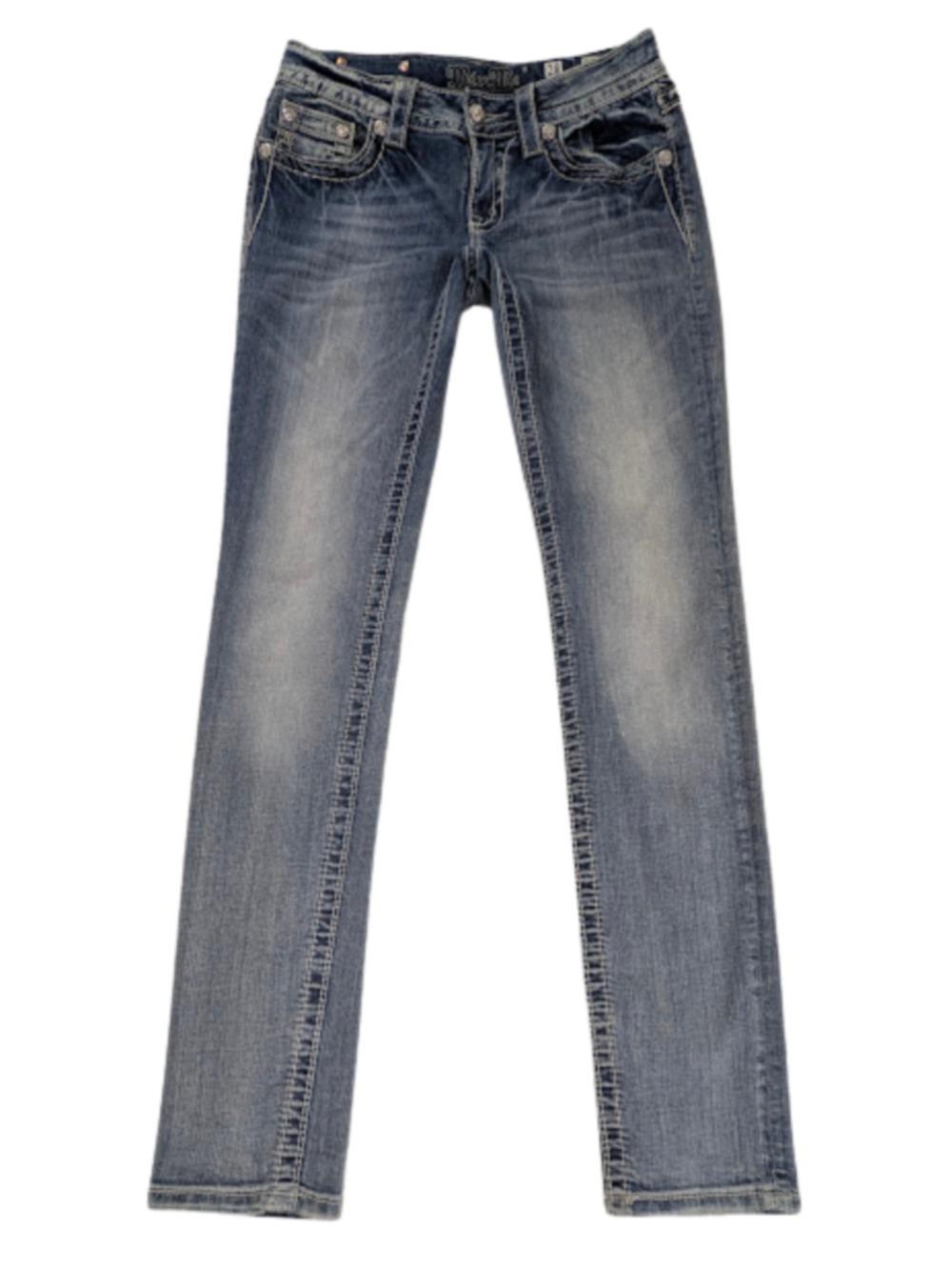 Miss Me Women's Skinny Jeans 28 Y2K Bling Feather Pocket Festival Boho Western